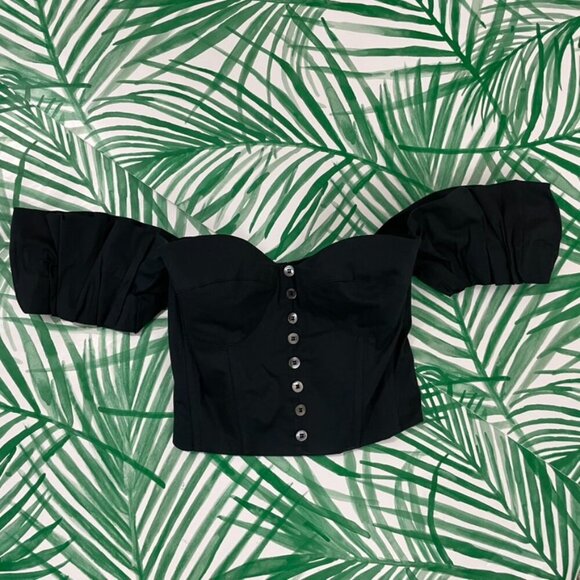 Staud Bouvier Off-The-Shoulder Bustier Poplin Top in Black Size XS - Picture 1 of 5